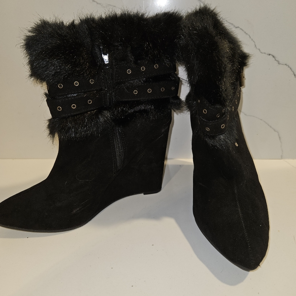 JustFab black fur booties